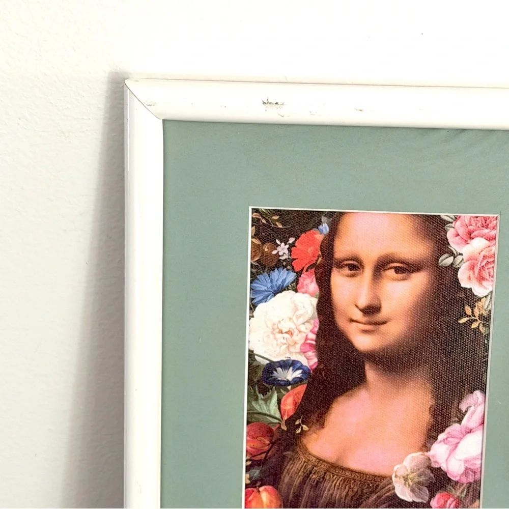 Mona Lisa Smile Always Moody Floral Canvas Art Print Framed & Green Matted Wall